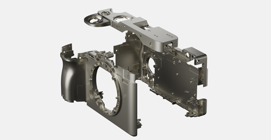 Ilustrace zobrazující rozložený pohled na části rámečku z hořčíkové slitiny