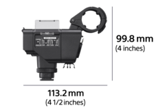 Produktový snímek adaptéru XLR-A4 XLR zobrazující ovládací panel VÝBĚR VSTUPU s poznámkou o rozměrech 113,2 mm (4,5 palce) (šířka) a 99,8 mm (4 palce) (výška).